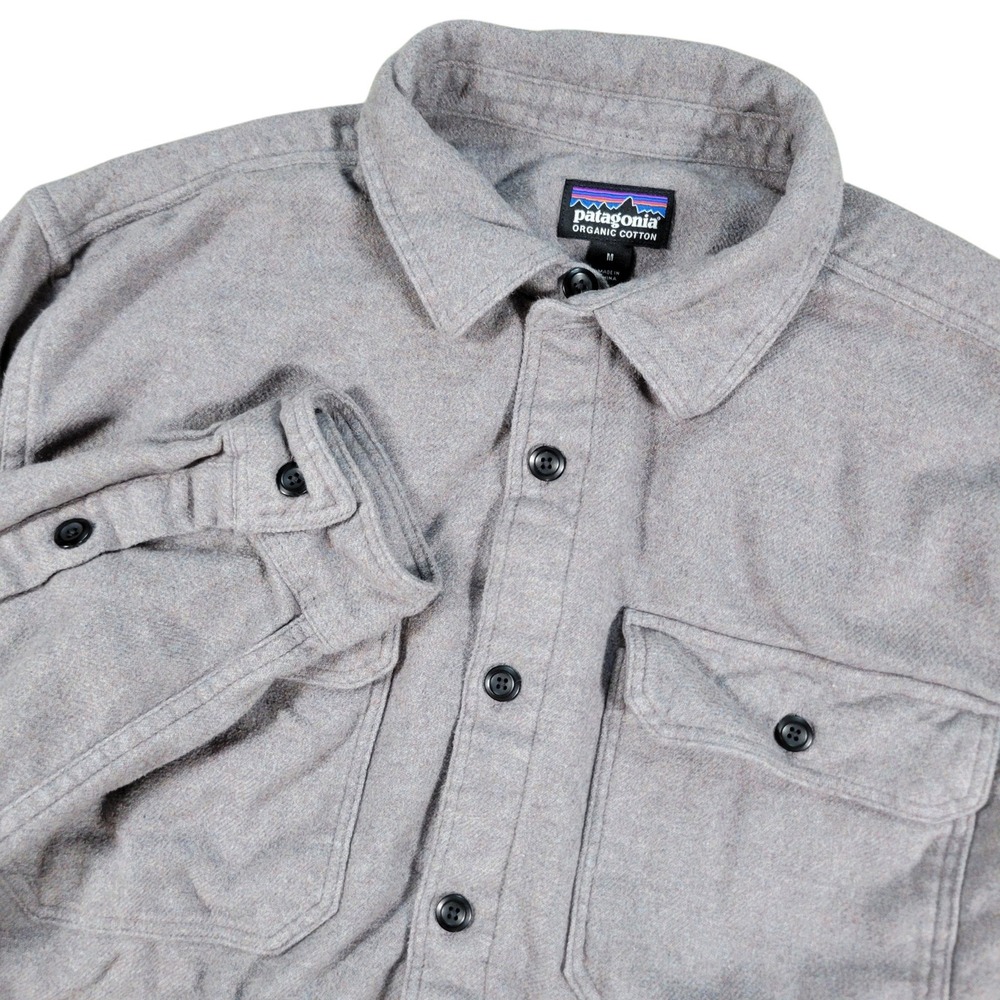 Patagonia Fjord Flannel Shirt Mens M Grey Long Sleeve Organic Cotton Style 53947